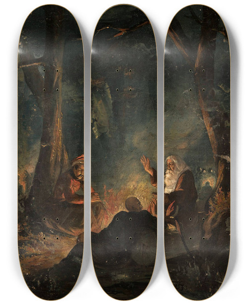 Triptych art skateboard deck of Ignacy Gierdziejewski Rzewuski Priest Marek And Puaski In The Niepoomice Forest by Ignacy Gierdziejewski (1826-1860)