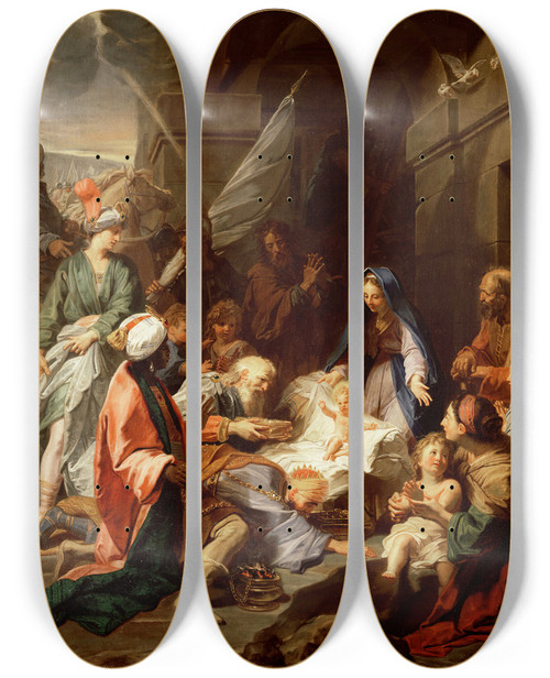 Triptych art skateboard deck of Jean Jouvenet Adoration Of The Magi by Jean Jouvenet (1644-1717)