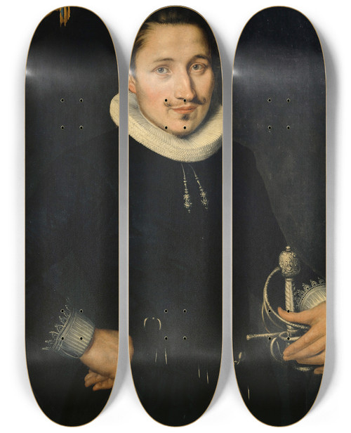 Triptych art skateboard deck of Bartholomus Sarburgh Portrait Of Remigius Faesch by Bartholomaus Sarburgh (1590-1637)