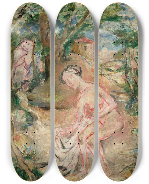 Triptych art skateboard deck of Tadeusz Makowski In A Bath_1 by Tadeusz Makowski (1882-1932)