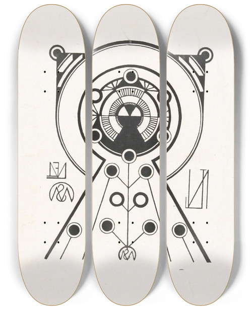 Triptych art skateboard deck of Samuel Jessurun De Mesquita Ex Libris Van Jfn by Samuel Jessurun De Mesquita (1868-1944)