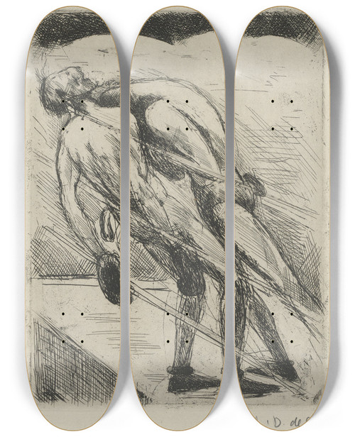 Triptych art skateboard deck of Andr Dunoyer De Segonzac Tableau De La Boxe Illustr De 29 Gravures Leauforte Pl 27 by Andre Dunoyer De Segonzac (1884-1974)