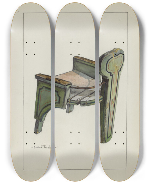 Triptych art skateboard deck of Florence Truelson Sleigh Chair_2 by Florence Truelson