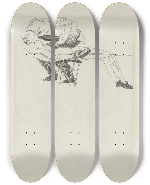 Triptych art skateboard deck of Andr Dunoyer De Segonzac Tableau De La Boxe Illustr De 29 Gravures Leauforte Pl 44 by Andre Dunoyer De Segonzac (1884-1974)