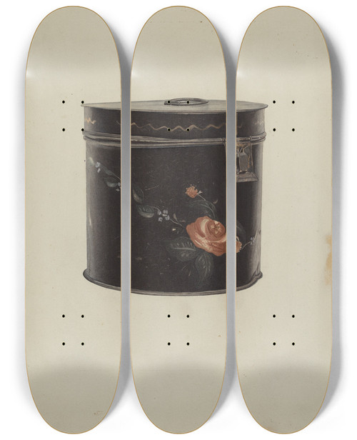 Triptych art skateboard deck of Henry Murphy Toleware Tea Cannister by Henry Murphy