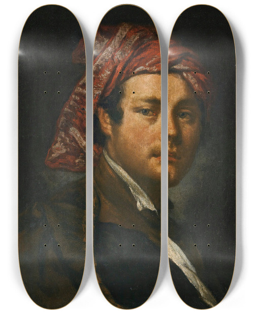 Triptych art skateboard deck of Vittore Ghislandi Portrait Of A Man by Vittore Ghislandi (1655-1743)