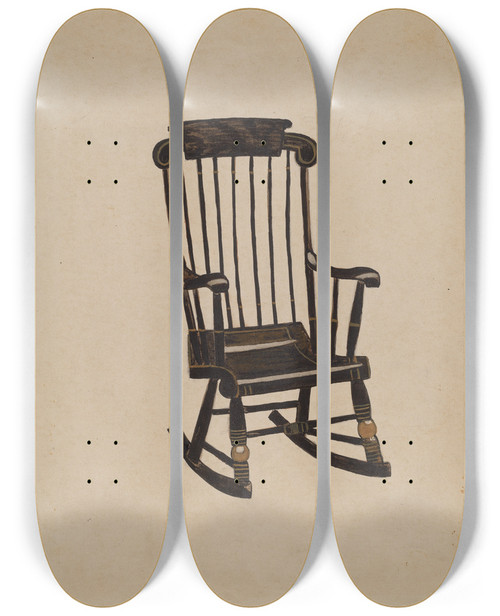 Triptych art skateboard deck of Genevieve Sherlock Boston Rocker_1 by Genevieve Sherlock