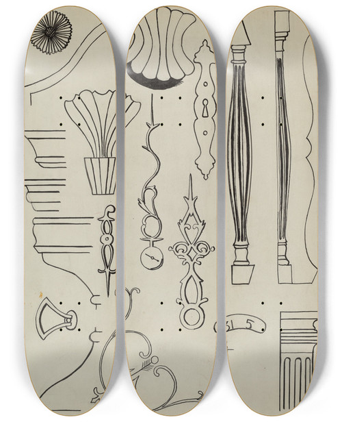 Triptych art skateboard deck of Ernest A Towers Jr Grandfathers Clock_6 by Ernest A Towers Jr (20-)