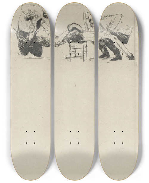 Triptych art skateboard deck of Andr Dunoyer De Segonzac Tableau De La Boxe Illustr De 29 Gravures Leauforte Pl 13 by Andre Dunoyer De Segonzac (1884-1974)