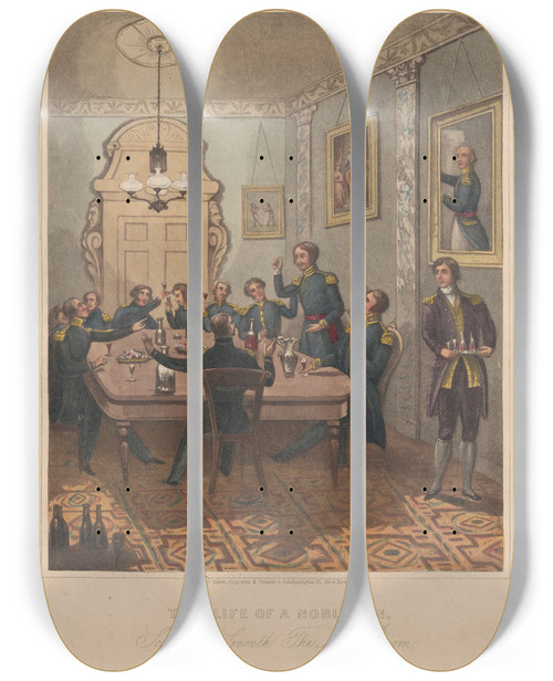 Triptych art skateboard deck of George Dawe The Mess Room by George Dawe (1781-1829)