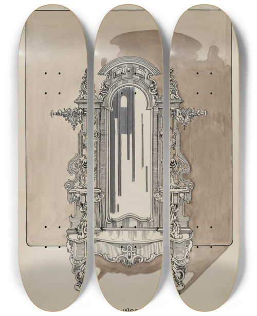 Triptych art skateboard deck of Thomas Byrne Carved Walnut Hall Rack by Thomas Byrne
