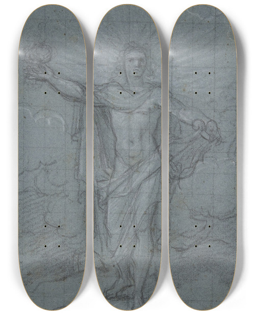 Triptych art skateboard deck of Antoine Coypel Standing Figure Of Apollo by Antoine Coypel (1661-1722)