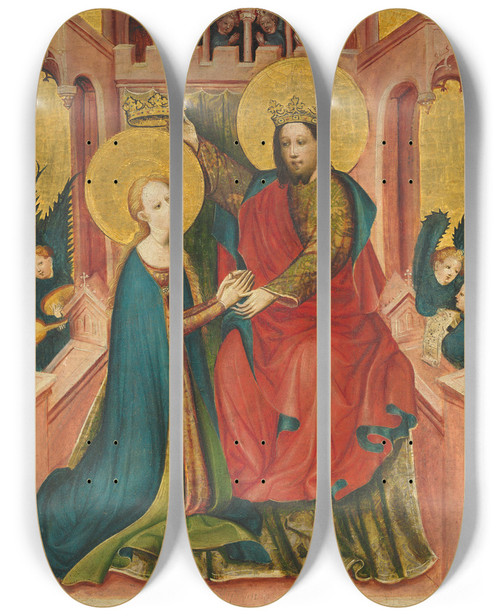 Triptych art skateboard deck of Master Of The Frndenberg Altarpiece Coronation Of The Virgin by Master Of The Frondenberg Altarpiece (14-)