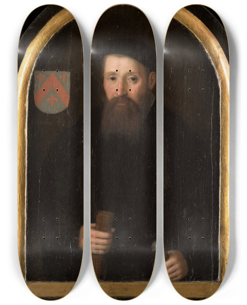 Triptych art skateboard deck of Cornelis Engelsz Portrait Of Willem Fransz Van Schoterbosch by Cornelis Engelsz (1575-1650)