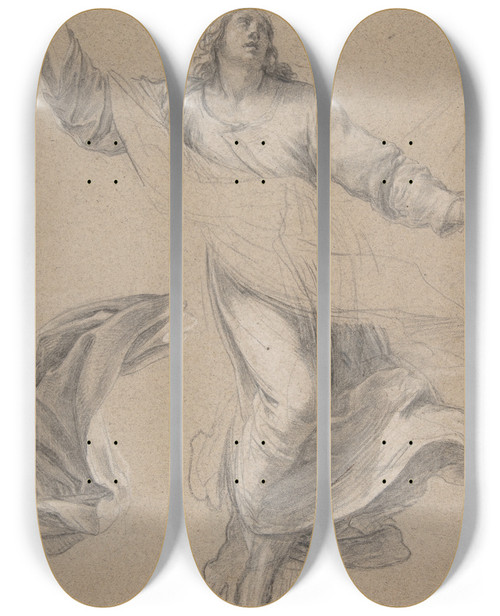Triptych art skateboard deck of Simon Vouet St Louis In Glory by Simon Vouet (1590-1649)