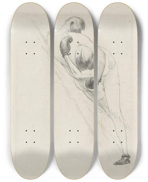 Triptych art skateboard deck of Andr Dunoyer De Segonzac Tableau De La Boxe Illustr De 29 Gravures Leauforte Pl 39 by Andre Dunoyer De Segonzac (1884-1974)