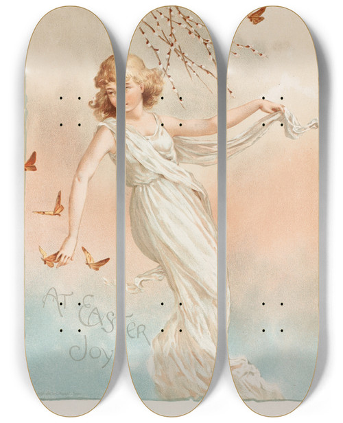 Triptych art skateboard deck of Louis Prang At Easter Joy by Louis Prang (1824-1909)