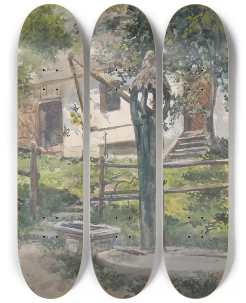 Triptych art skateboard deck of Carl Pippich Ziehbrunnen In Neuhofen An Der Ybbs by Carl Pippich (1862-1932)