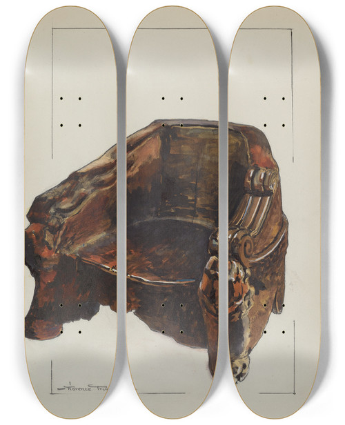 Triptych art skateboard deck of Florence Truelson Walnut Chair by Florence Truelson