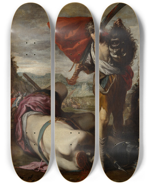 Triptych art skateboard deck of Antonio Del Castillo Y Saavedra David With The Head Ofgoliath by Antonio Del Castillo Y Saavedra (1616-1668)
