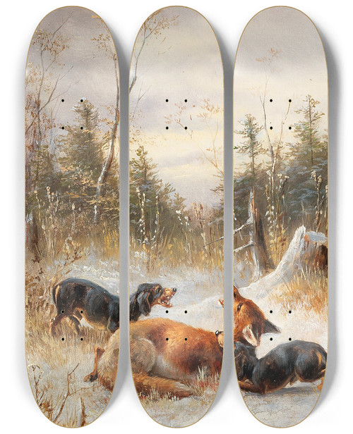 Triptych art skateboard deck of Moritz Mller Ii Fuchs Mit Hunden by Moritz Mller II (19-)