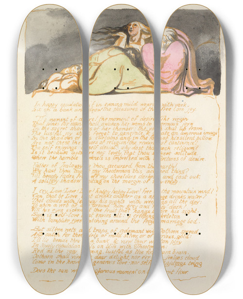 Triptych art skateboard deck of William Blake Visions Of The Daughters Of Albion Pl 09 by William Blake (1757-1827)