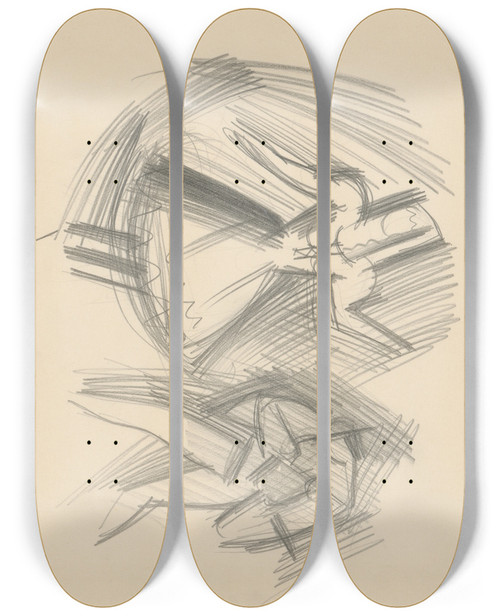 Triptych art skateboard deck of Mikul Galanda Skicr S Rznymi Tdijnmi Kresbami Iii by Mikulas Galanda (1895-1938)