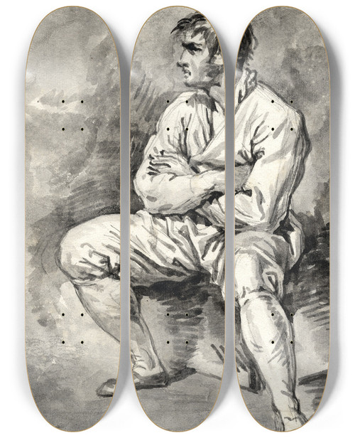 Triptych art skateboard deck of David Humbert De Superville Man Zittend Op Een Verhoging 2 by David Humbert De Superville (1770-1849)