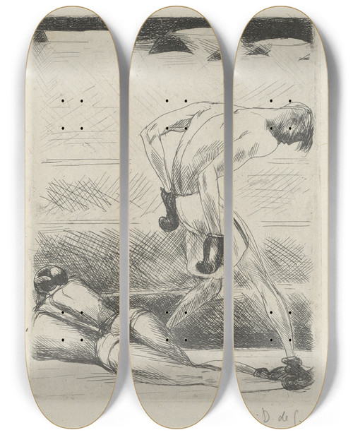 Triptych art skateboard deck of Andr Dunoyer De Segonzac Tableau De La Boxe Illustr De 29 Gravures Leauforte Pl 47 by Andre Dunoyer De Segonzac (1884-1974)