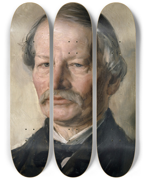 Triptych art skateboard deck of Karl Staufferbern Portrait Of The Poet Gustav Freytag by Karl Stauffer-Bern (1857-1891)
