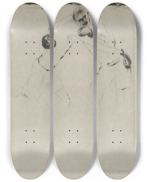 Triptych art skateboard deck of Andr Dunoyer De Segonzac Tableau De La Boxe Illustr De 29 Gravures Leauforte Pl 2 by Andre Dunoyer De Segonzac (1884-1974)
