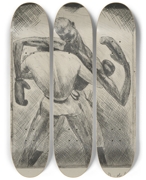 Triptych art skateboard deck of Andr Dunoyer De Segonzac Tableau De La Boxe Illustr De 29 Gravures Leauforte Pl 5 by Andre Dunoyer De Segonzac (1884-1974)