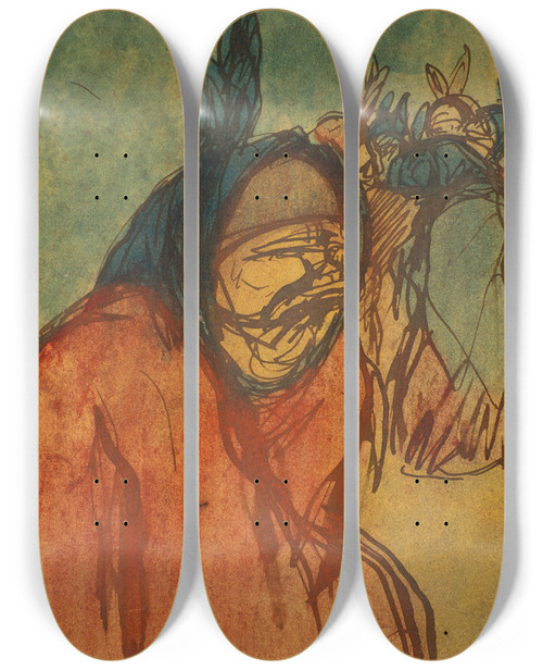 Triptych art skateboard deck of Isidre Nonell Group Of Cretins In Bo by Isidre Nonell (1872-1911)