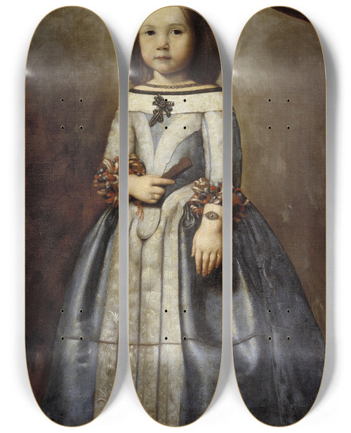 Triptych art skateboard deck of Alessandro Mattia Portrait Of Laura Chigi by Alessandro Mattia (1631)