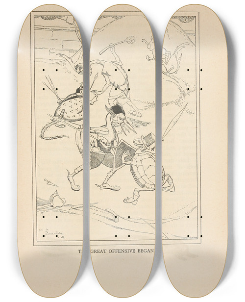Triptych art skateboard deck of Jean De Bosschre The Great Offensive Began by Jean de Bosschre (1878-1953)