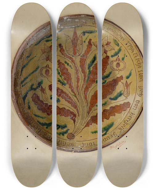 Triptych art skateboard deck of William L Antrim Pa German Plate_1 by William L Antrim