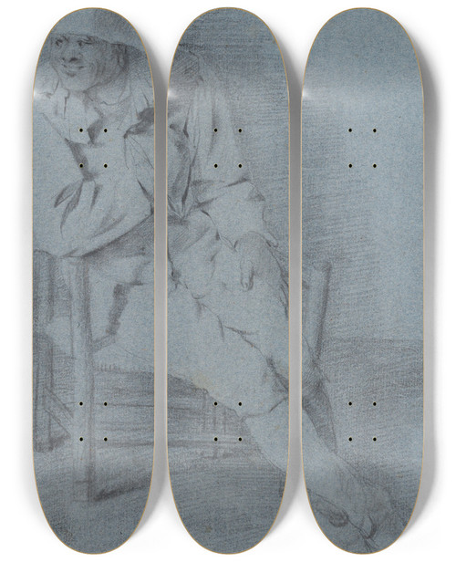 Triptych art skateboard deck of Cornelis Pietersz Bega Study Of A Seated Man One Hand Resting Inside His Jacket by Cornelis Pietersz Bega (1631-1664)