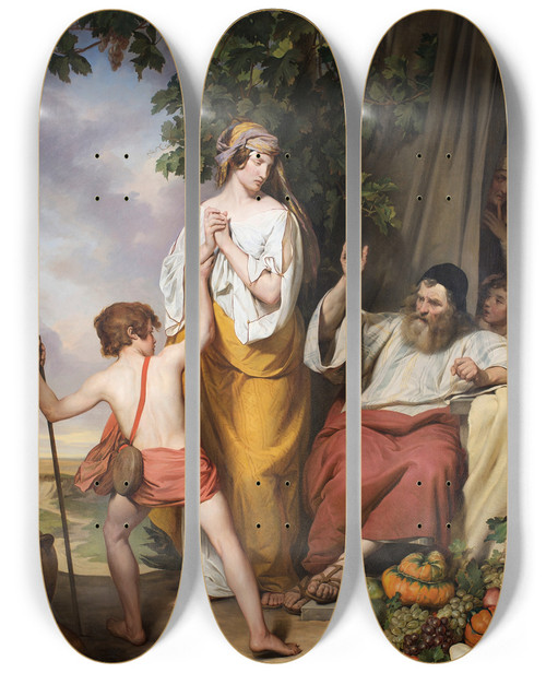 Triptych art skateboard deck of Josef Danhauser Abraham Rejects Hagar And Ismael by Josef Danhauser (1805-1845)