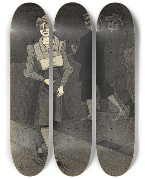 Triptych art skateboard deck of Karl Wiener Begegnung_2 by Karl Wiener (1901-1949)