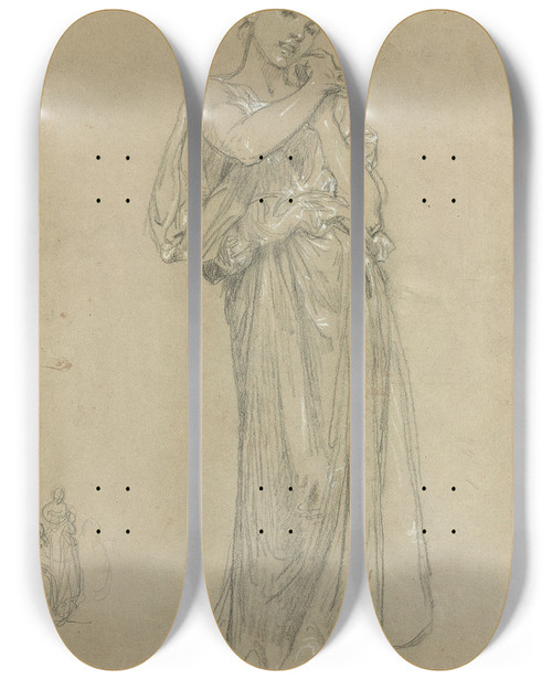 Triptych art skateboard deck of William Bouguereau Jeune Fille Drape Et Un Groupe De Figures Tude Pour Premiers Bijoux_2 by William Bouguereau (1825-1905)