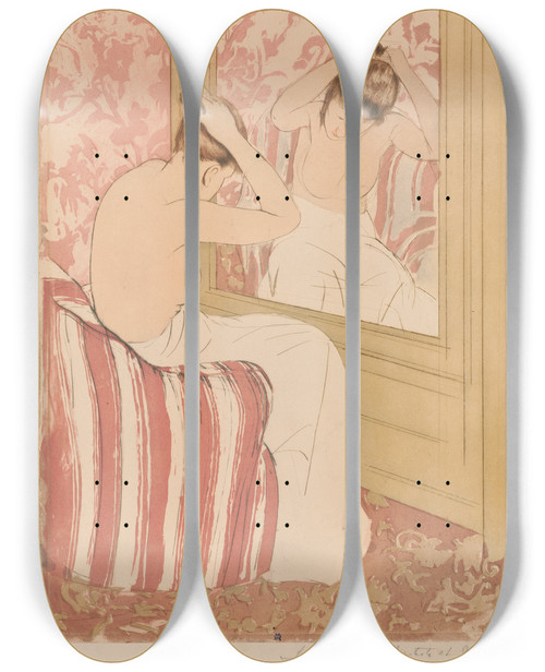 Triptych art skateboard deck of Mary Cassatt The Coiffure_4 by Mary Cassatt (1844-1926)