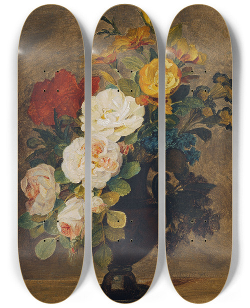 Triptych art skateboard deck of Pauline Koudelkaschmerling Blumenstrau In Antiker Vase by Pauline Koudelka-Schmerling (1806-1840)