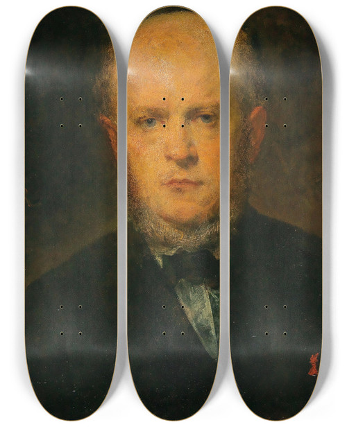 Triptych art skateboard deck of Gustave Ricard Portrait Of Adolf Menzel by Gustave Ricard (1823-1873)