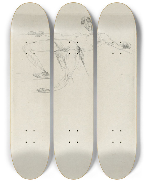 Triptych art skateboard deck of Andr Dunoyer De Segonzac Tableau De La Boxe Illustr De 29 Gravures Leauforte Pl 29 by Andre Dunoyer De Segonzac (1884-1974)
