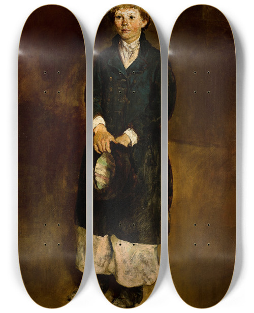 Triptych art skateboard deck of Witold Pruszkowski Portrait Of A Boy by Witold Pruszkowski (1846-1896)