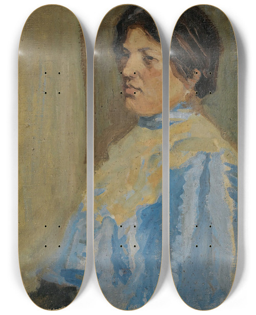 Triptych art skateboard deck of Bohumil Kubita Portrait Of The Artists Mother by Bohumil Kubista (1884-1918)