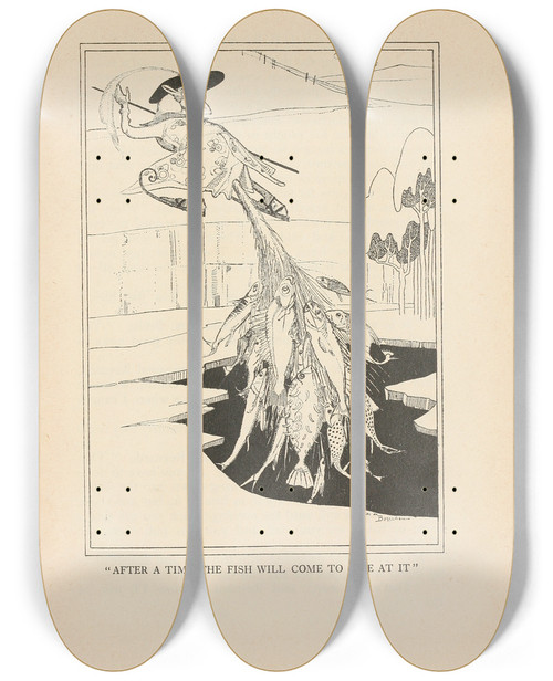 Triptych art skateboard deck of Jean De Bosschre After A Time The Fish Will Come To Bite At It by Jean de Bosschre (1878-1953)