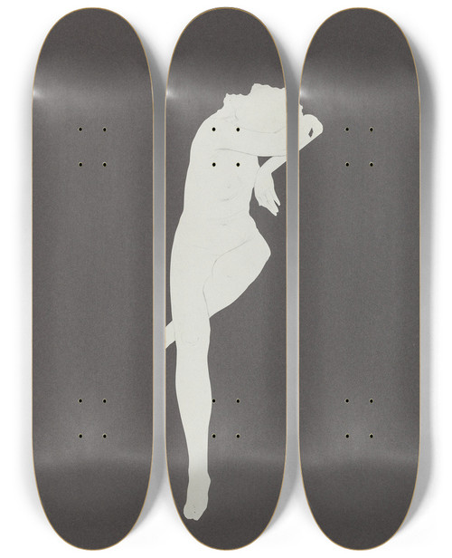 Triptych art skateboard deck of Maxfield Parrish Nude Woman Resting Preliminary Study by Maxfield Parrish (1870-1966)