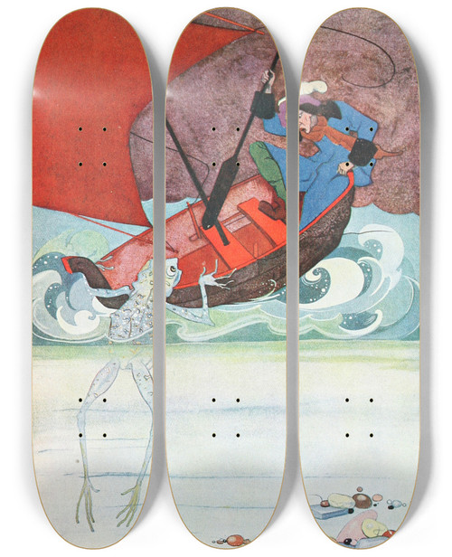 Triptych art skateboard deck of Jean De Bosschre I Banged It A Good While With One Of My Sculls by Jean de Bosschre (1878-1953)