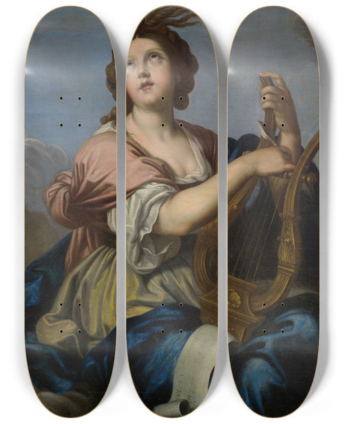 Triptych art skateboard deck of Bolognese School Muse Playing Her Lyre by Bolognese School